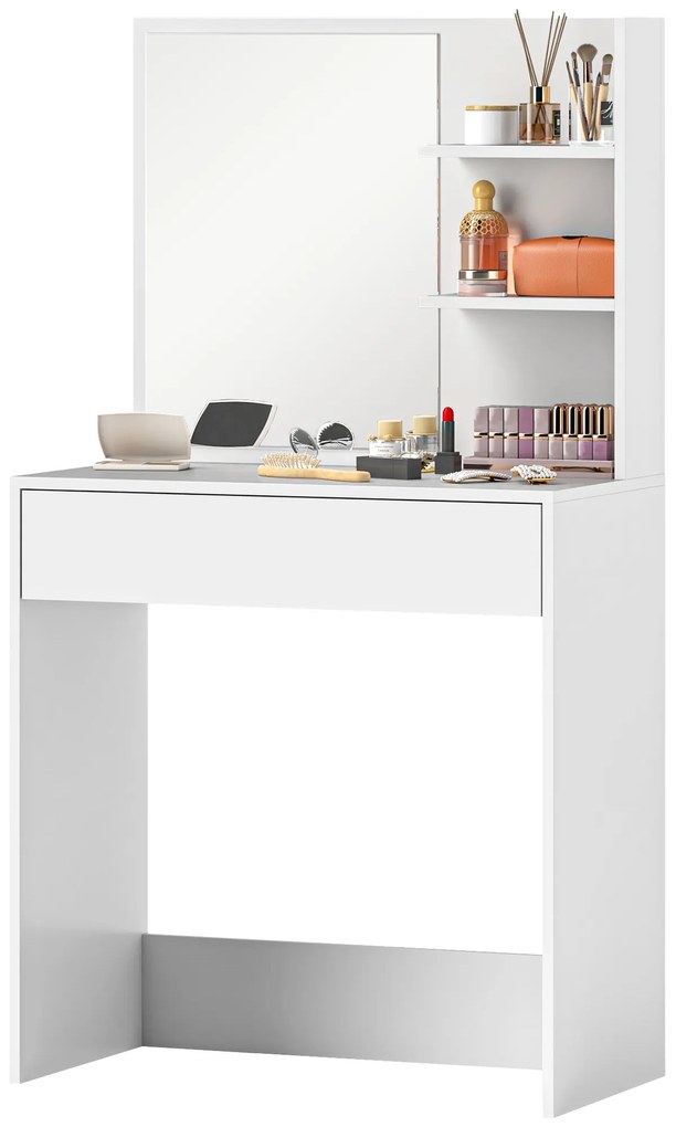 HOMCOM Coafare cu oglindă, masă de machiaj cu sertar și rafturi, pentru dormitor, 75l x 40l x 137H cm, alb | Aosom Romania