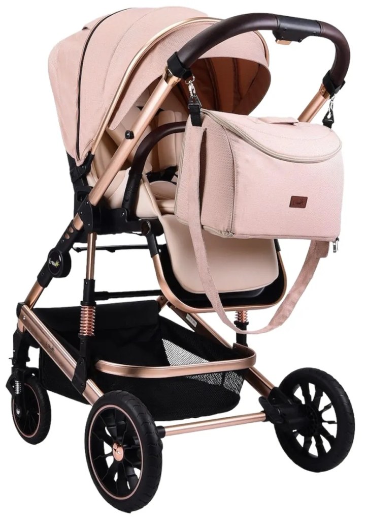 Carucior 2 in 1 reversibil, compact și pliabil, cu geanta inclusa, 0-36 luni - CPC-64-crem