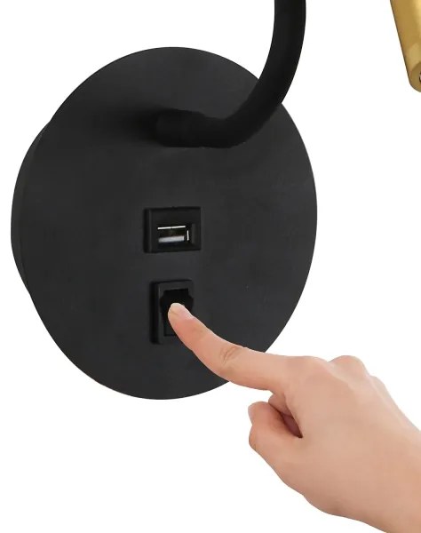 Lampă LED flexibilă de perete cu port USB Brilagi MAYA LED/3W/230V negru/auriu