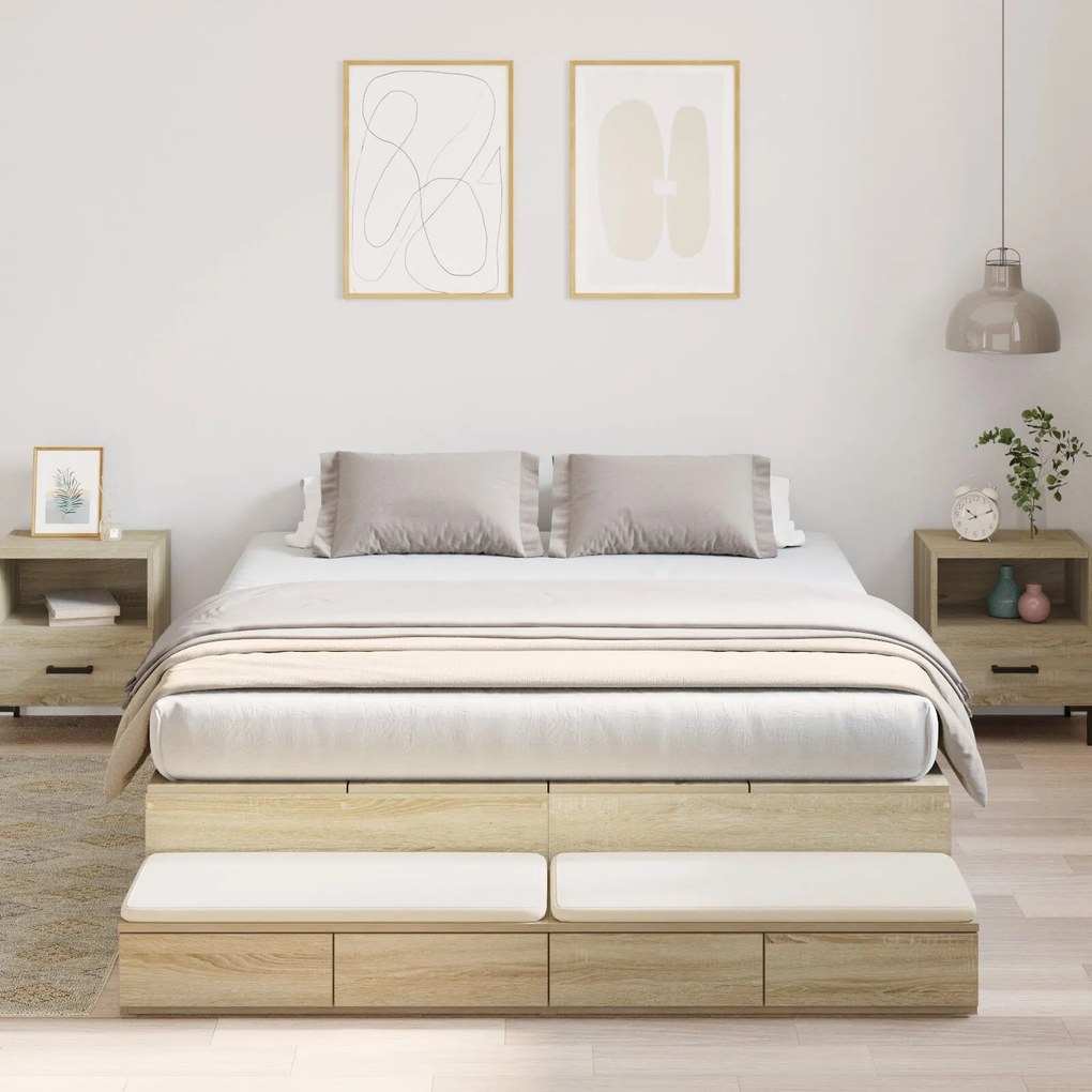 vidaXL Cadru de pat cu depozitare Sonoma Oak 135x190 cm