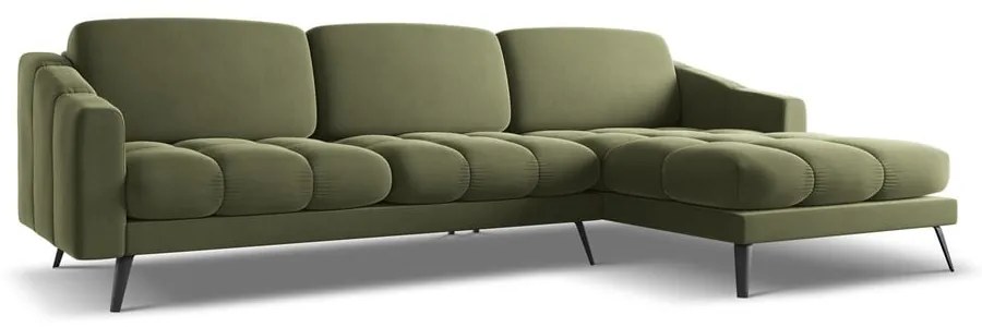 Colțar verde cu tapițerie din catifea (cu colț pe partea dreaptă) Nalu – Makamii