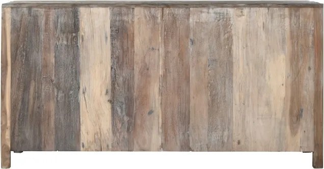 Bufet din lemn reciclat, natur, cu 4 uși vitrate și mânere din metal negru, aspect rustic, finisaj natural, 90 x 170 x 40 cm, „Valmira”