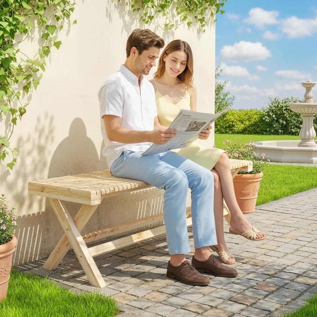 Outsunny Bancă de grădină din lemn masiv, banchetă cu șezut în șipcă, 140 x 40 x 43 cm, lemn natural | Aosom Romania