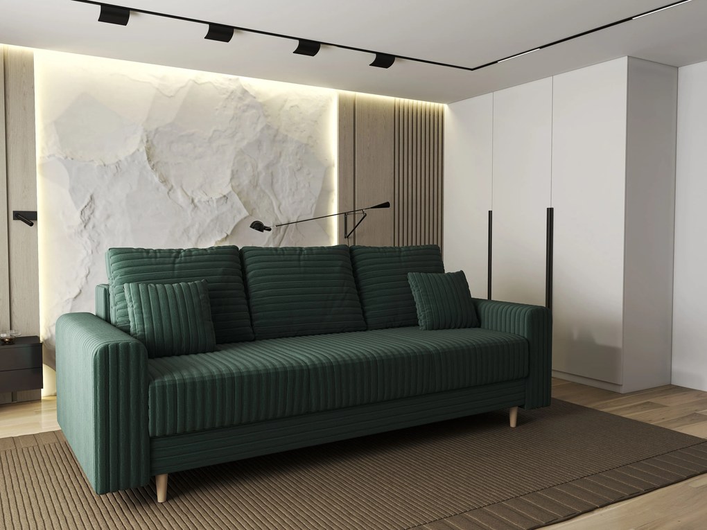 Canapea extensibilă dumonde cu ladă de depozitare si sezut confortabil din spuma high-density, Kronos Ambience Verde 210x100 cm