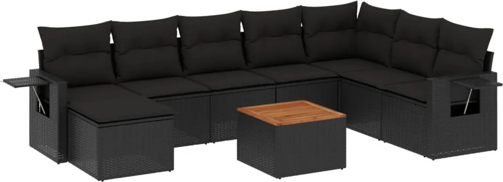 vidaXL Set mobilier de grădină cu perne, 9 piese, negru, poliratan