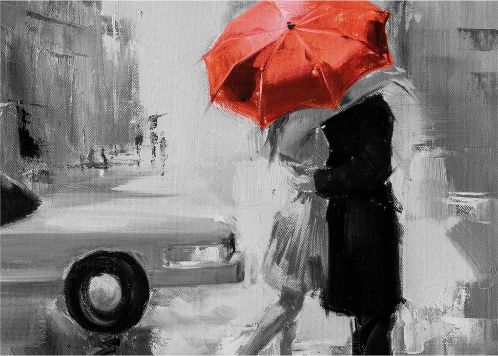 Tablou - Cuplu în dragoste sub o umbrelă, roșu (70x50 cm)