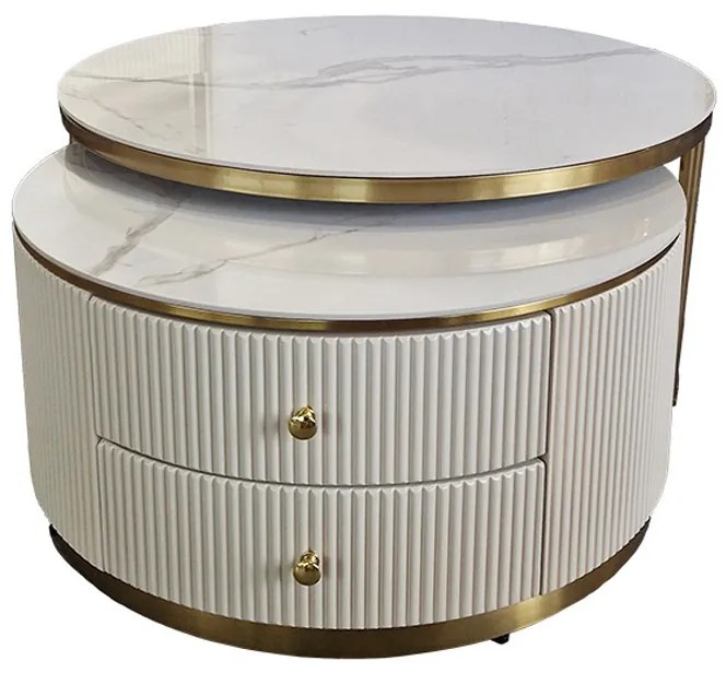 Masa de cafea Luis alb/marmura alba/auriu ø80/h41 cm