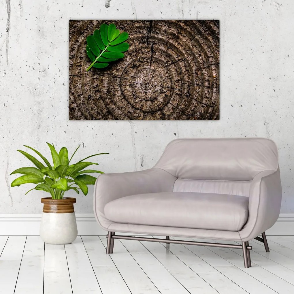Tablou cu frunză pe trunchi de copac (90x60 cm)