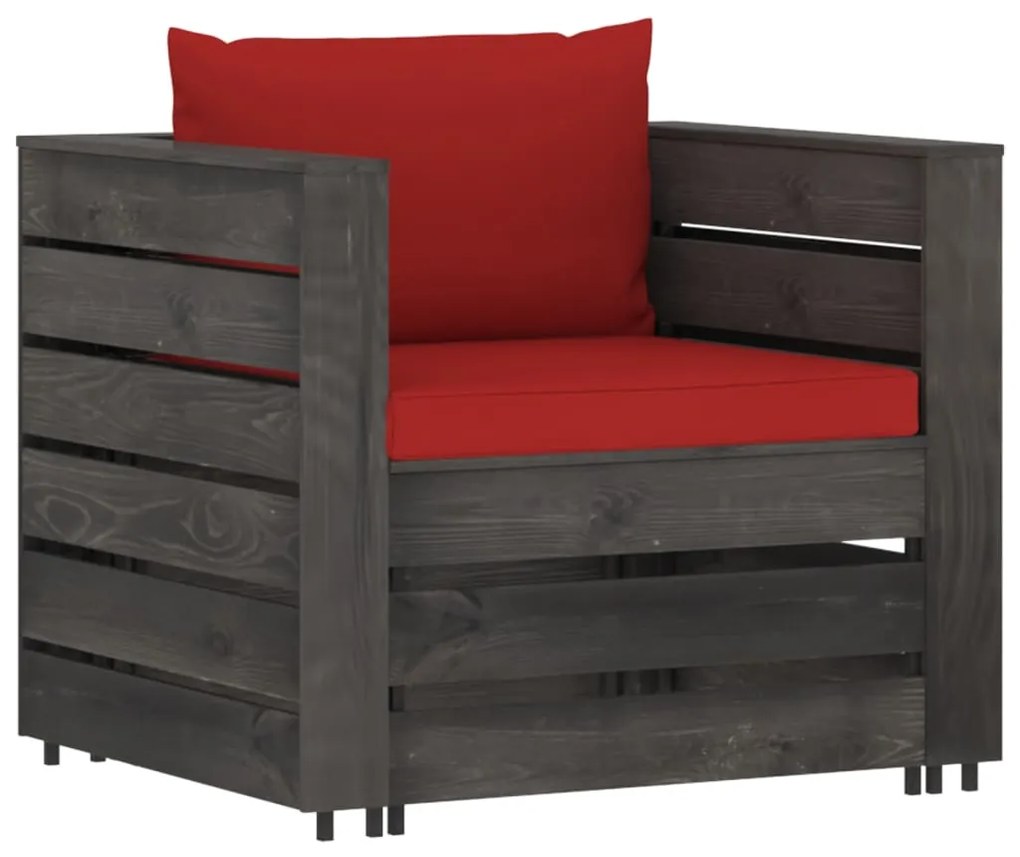 3068150 vidaXL Set mobilier grădină cu perne, 2 piese, gri, lemn tratat