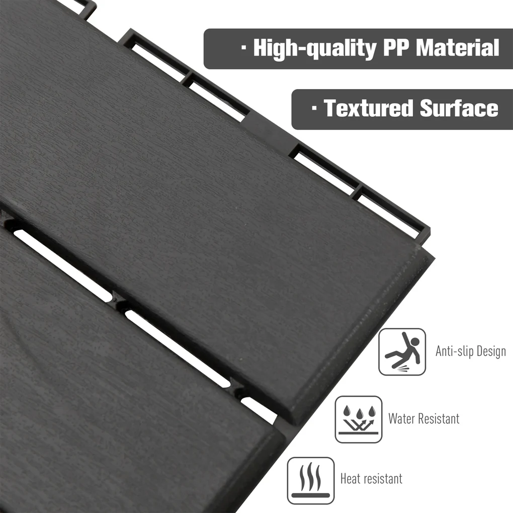 Outsunny Set 9 Cărămizi de Cuplat pentru Pavaj Terasă 30x30x2cm 0.81mq Negru | Aosom Romania