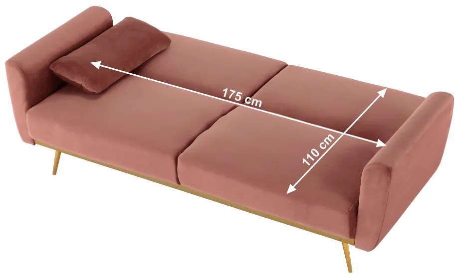 Canapea extensibilă, catifea Velvet roz învechit/cromat-auriu, HORSTA