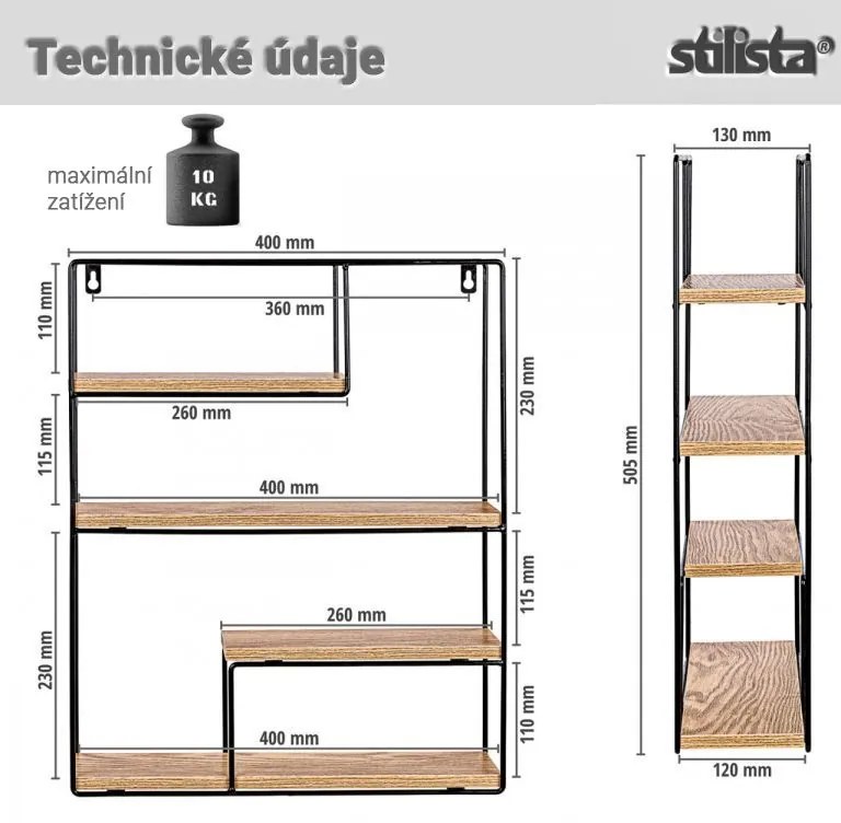 STILISTA Raft de perete,lemn întunecat 40 x 49,5 x 11,5 cm