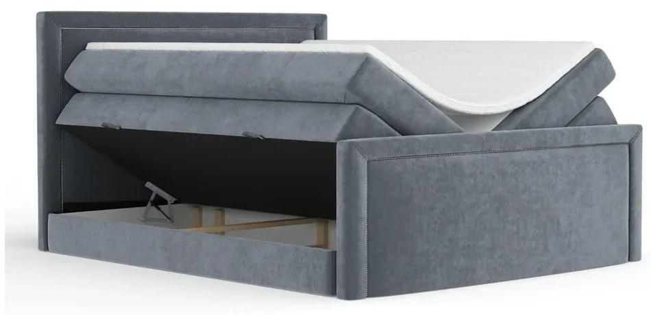 Pat boxspring gri închis cu spațiu de depozitare 140x200 cm Lavenda – Maison de Rêve