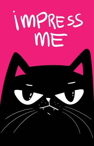 Ilustrație Black Cat with grumpy face. saying, Marianna Pashchuk