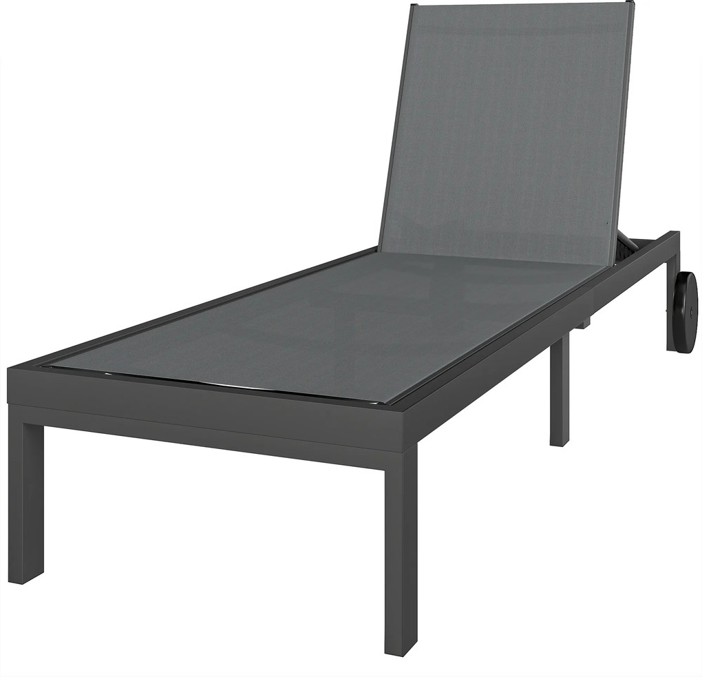 Outsunny Șezlong respirabil pentru grădină cu spătar reglabil în 6 poziții, roți, cadru din aluminiu | Aosom Romania