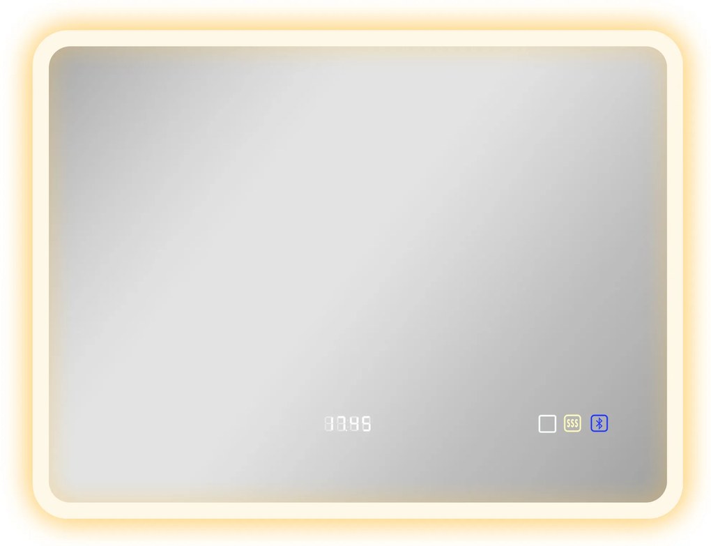 HOMCOM Oglindă de Baie cu Lumină LED 80x60 cm cu Bluetooth 3 Culori de Lumină Funcție Antiabur Funcție de Memorie IP44  | Aosom Romania