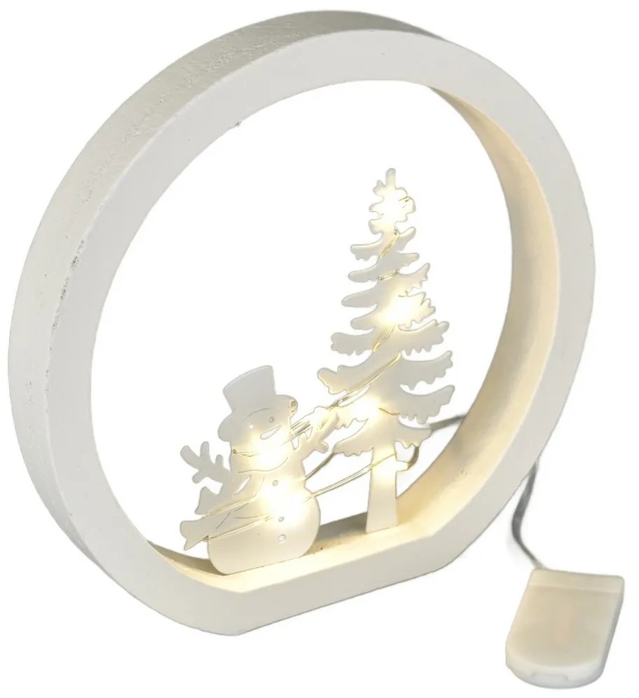 Decorație LED de Crăciun Om de zăpadă, diametru 15cm, alb cald