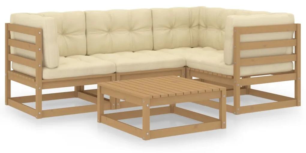 3076602 vidaXL Set mobilier de grădină cu perne, 5 piese, lemn masiv pin