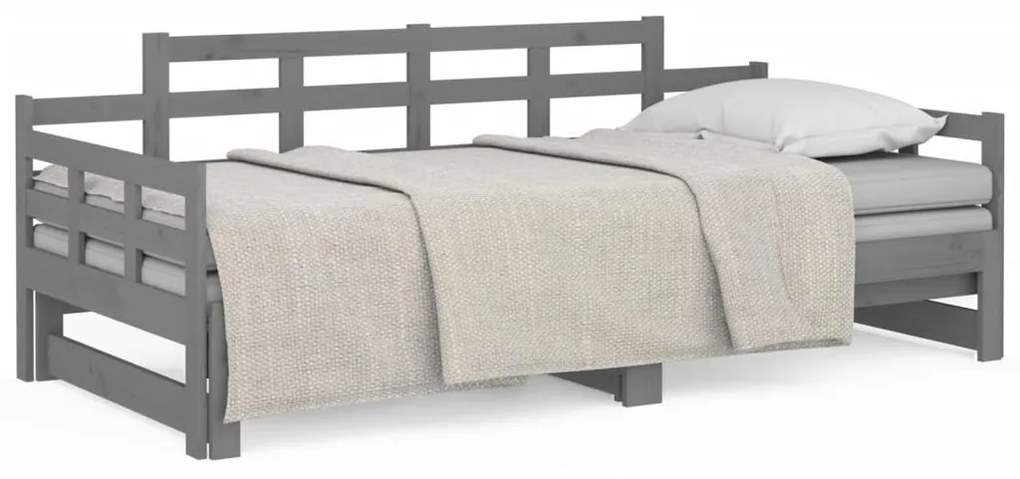 820354 vidaXL Pat de zi extensibil, gri, 2x(90x190) cm, lemn masiv de pin