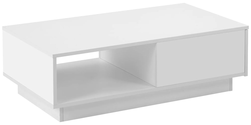 Măsuță de Cafea Modernă cu Iluminare LED Multicoloră în 15 Moduri, din MDF și Plăci de Particule, 95x55x32 cm, Albă