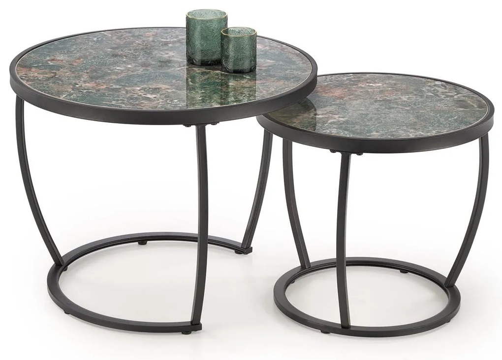 Set 2 buc. măsuțe de cafea Inesz (marmură verde + negru). 1092447