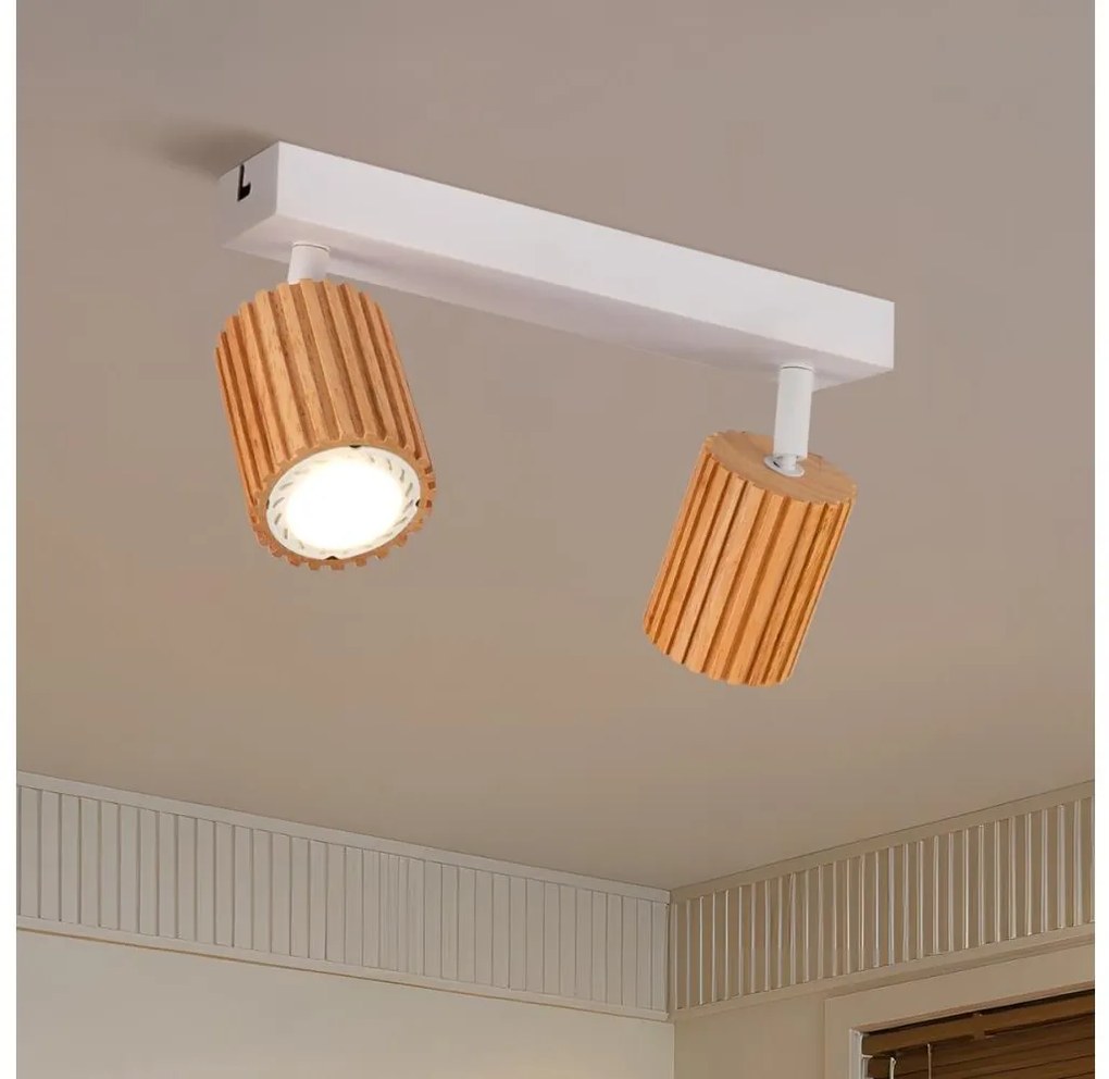 Brilagi - Spot MODERN WOOD 2xGU10/8W/230V lemn de cauciuc/alb