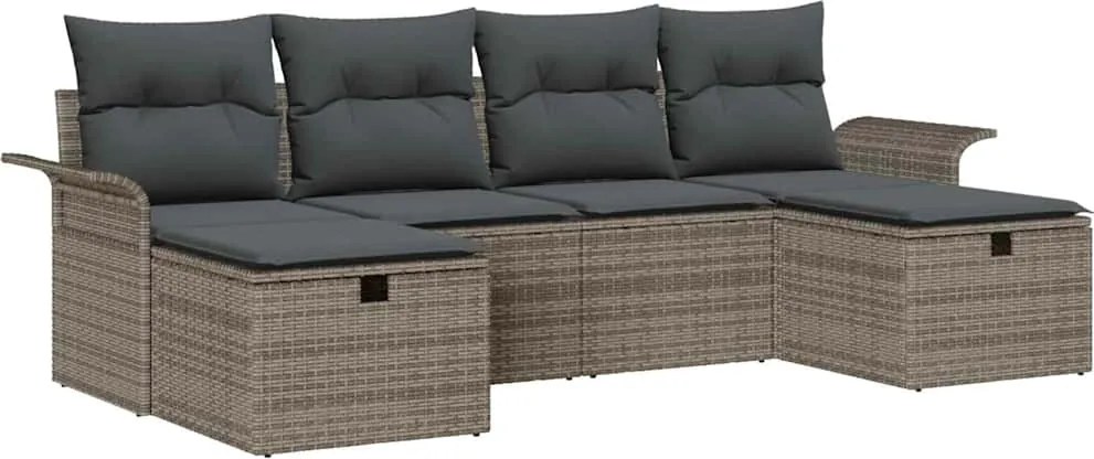 vidaXL Set de canapele pentru grădină cu pernă 6 pcs Gri Rattan poli