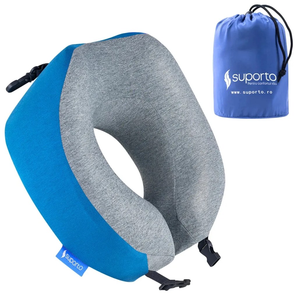 Perna de calatorie Suporto Travel Companion. Perna voiaj din spuma cu memorie, Albastra
