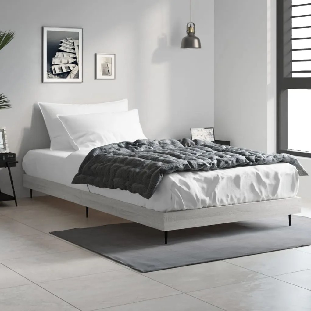 832275 vidaXL Cadru de pat, gri sonoma, 90x200 cm, lemn prelucrat