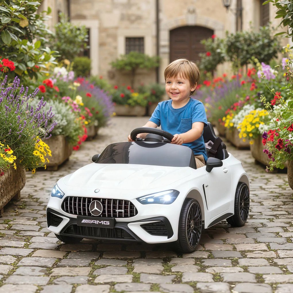 AIYAPLAY Mașină electrică copii Mercedes AMG CLE 53 12V 2 motoare telecomandă parentală 2,4G 99 x 55 x 43 cm alb | Aosom Romania