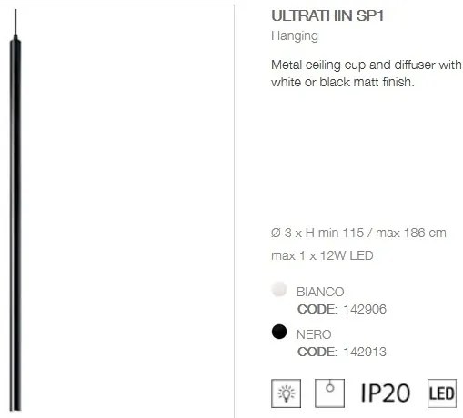 Pendul modern, iluminat LED ULTRATHIN SP1 NERO 142913