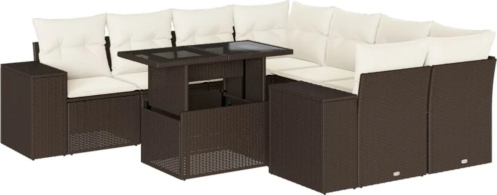 vidaXL Set canapele de grădină cu perne, 9 piese, maro, poliratan