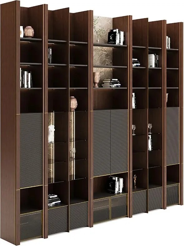Bibliotecă lemn masiv Domo, 366 × 45 × 345 cm