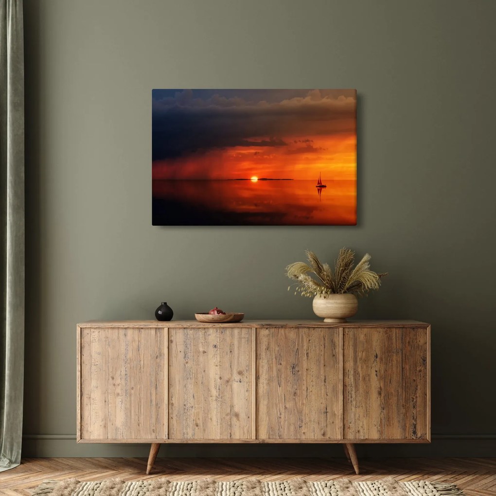 Tabloul apusului de soare cu barca (90x60 cm)
