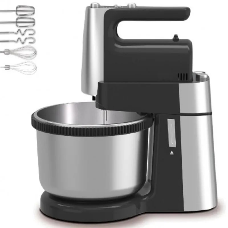 Mixer cu bol Royalty Line cu bol RL-HM19015, 400W, 6 palete, 3 L, Turbo, 5 viteze, Negru/Inox