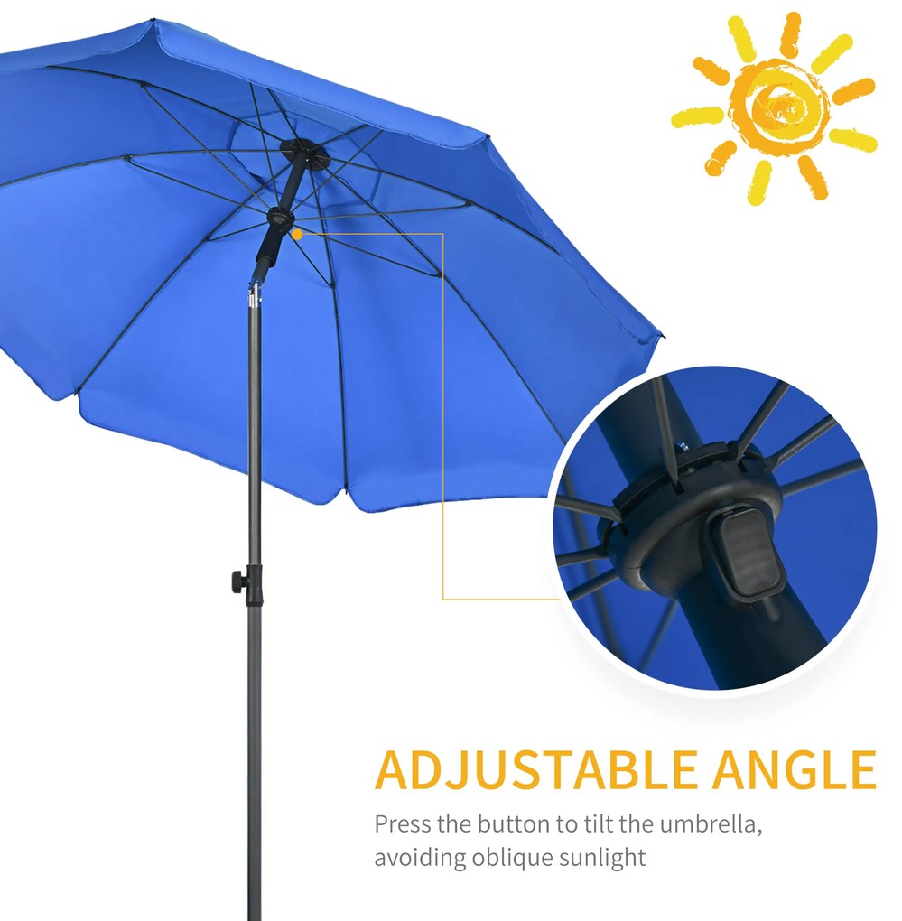 Outsunny Umbrelă de Soare pentru Plajă cu Tetieră care se Înclină la 45° și Design în 2 Secțiuni, Ø180x209 cm, Albastru | Aosom Romania