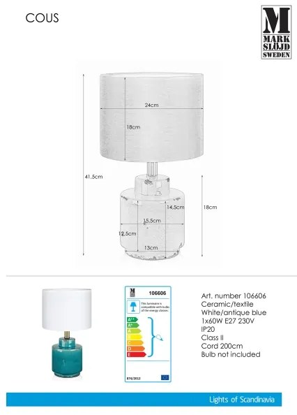 Markslöjd 106606 - Lampă de masă COUS 1xE27/60W/230V