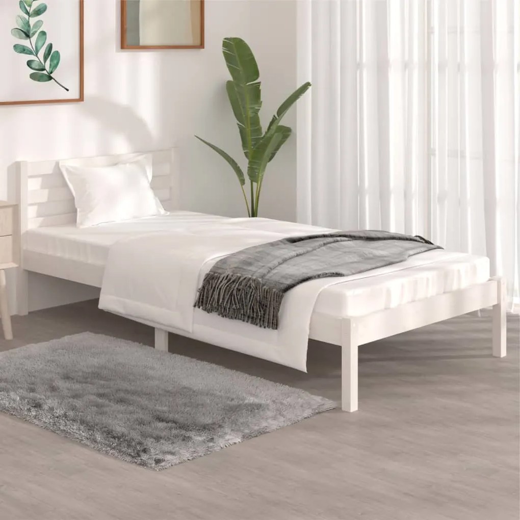 810396 vidaXL Cadru de pat Single 3FT, alb, 90x190 cm, lemn masiv de pin