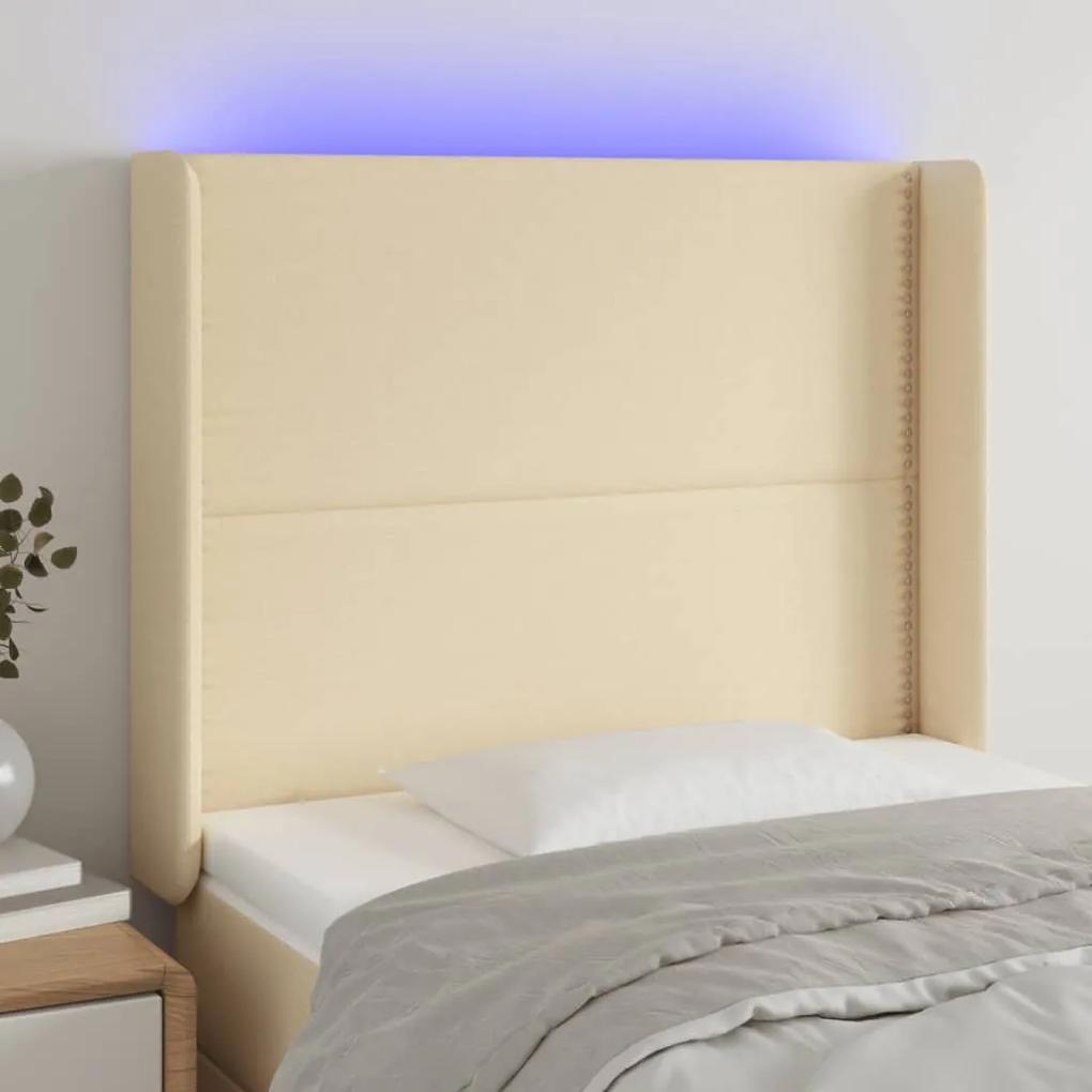 3123903 vidaXL Tăblie de pat cu LED, crem, 103x16x118/128 cm, textil