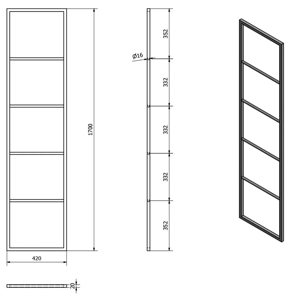 SAPHO Ska551 Ska suport pentru prosoape 42 x 170 x2 cm, negru mat