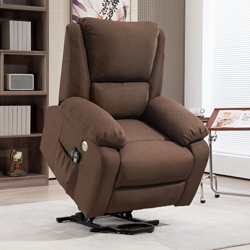HOMCOM Scaun Electric Rabatabil cu 8 Puncte de Masaj și Suport pentru Picioare, Fotoliu Modern din Țesătură, 87x92x105 cm, Cafea | Aosom Romania