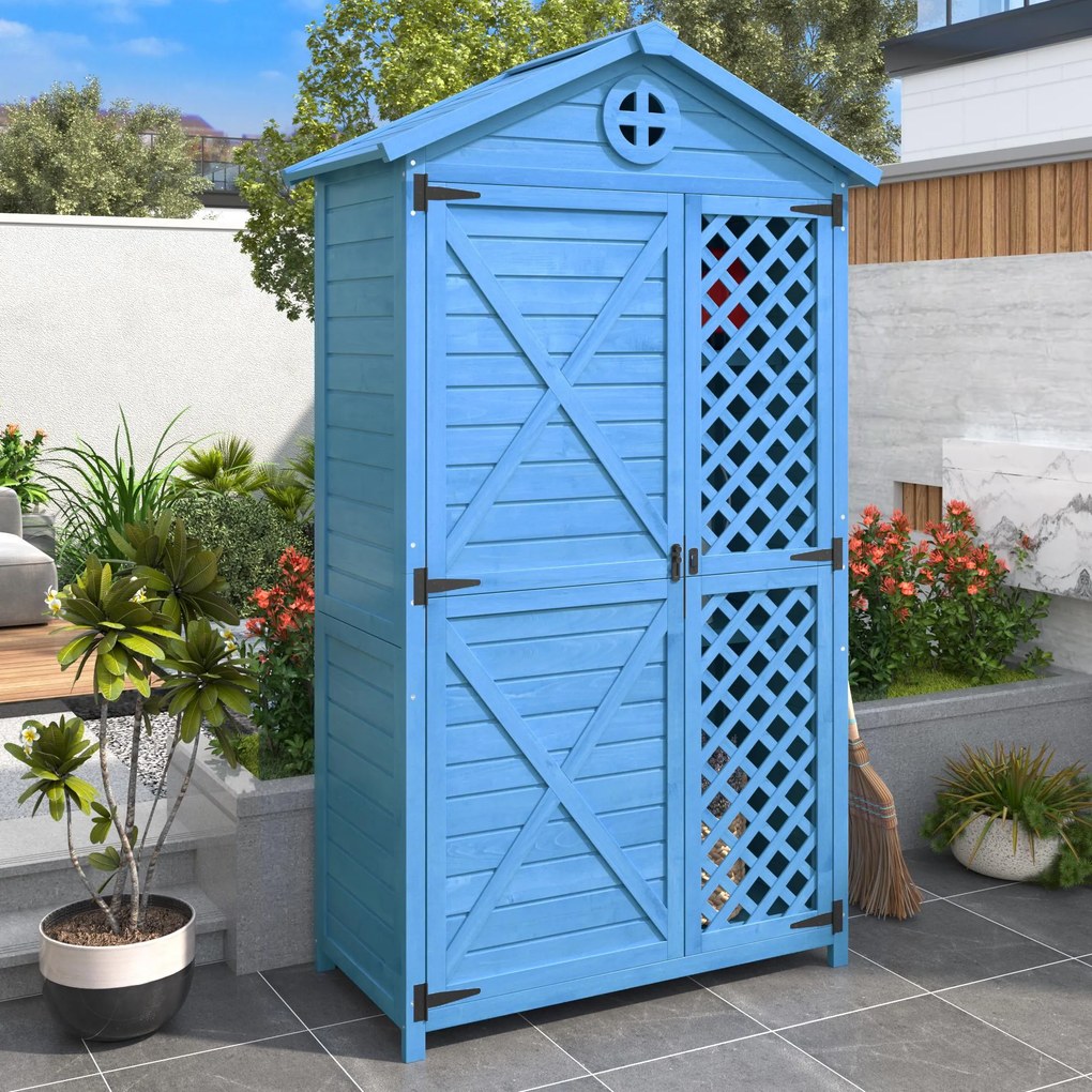 Depozit de mobilier de grădină din lemn pentru exterior, magazie de unelte rezistentă la intemperii, cu mult spațiu de depozitare și construcție din lemn stabilă, 90x56,5x175,3 cm, Albastru
