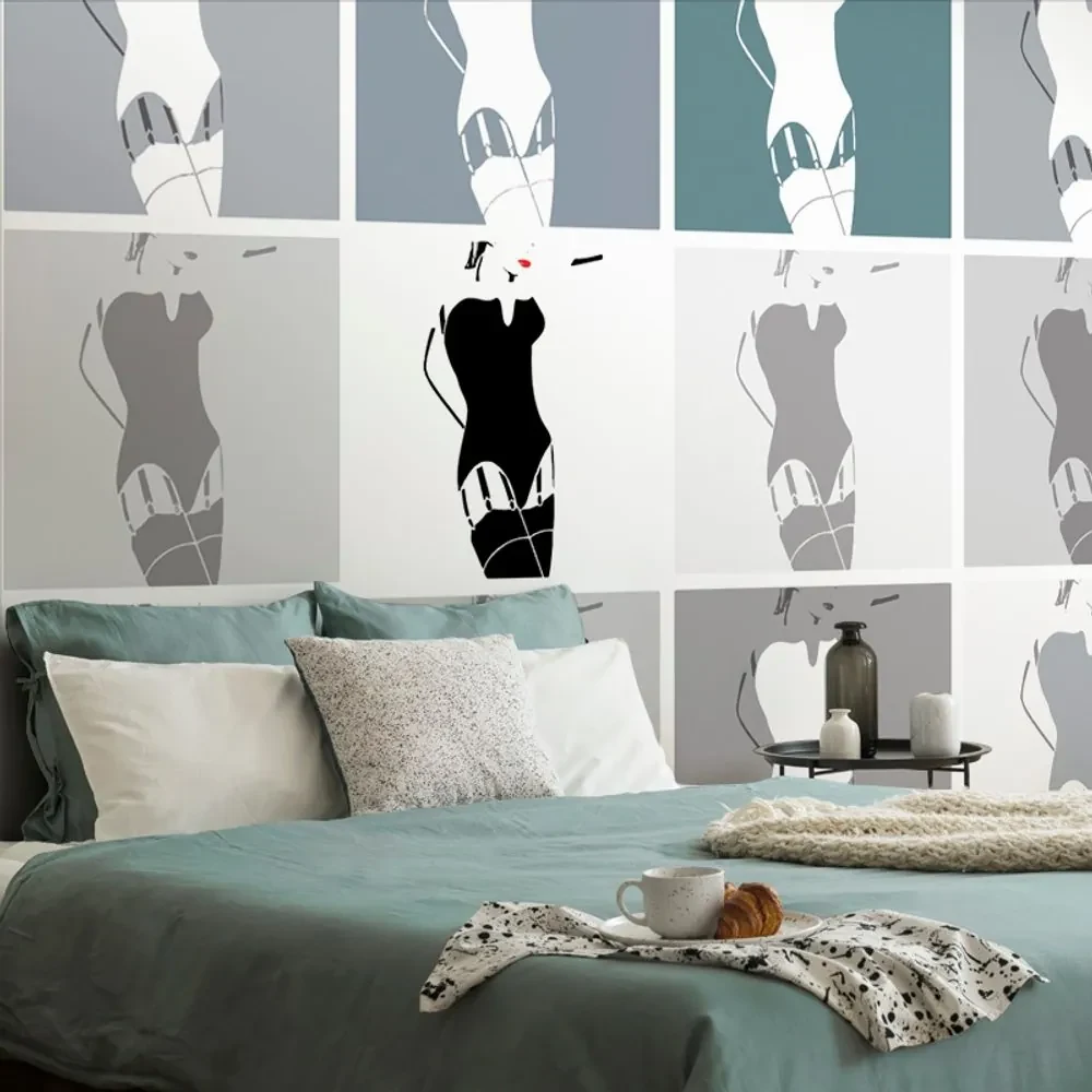 Tapet pop art farmecul femeii în gri