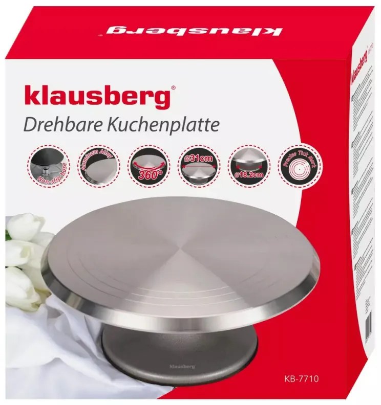 Suport pentru tort Klausberg KB 7710, Rotativ 360 °, 31 cm, Argintiu