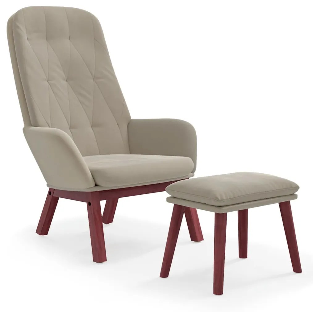 3097656 vidaXL Scaun de relaxare cu taburet, gri deschis, catifea