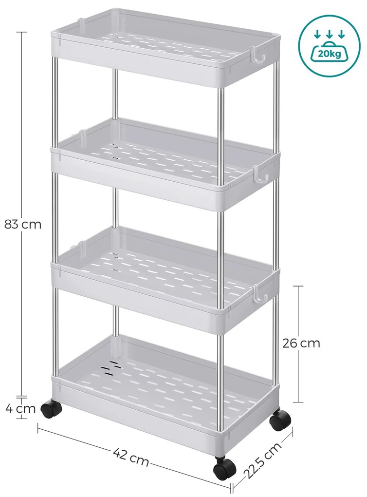 Raft multifunctional pe roti MOBIX cu 4 cosuri, alb