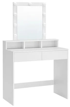 Masuta De Toaleta Cu Oglinda Si Becuri, Alb, 80 Cm