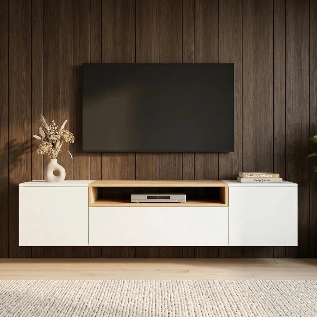 Comoda TV suspendata LOFT 160cm natur/ alb