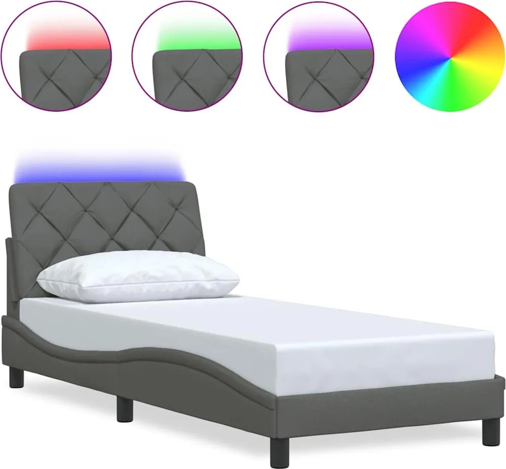 vidaXL Cadru de pat cu LED fără saltea gri închis 90x190 cm textil