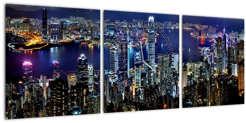 Tablou orașului nocturn (cu ceas) (90x30 cm)